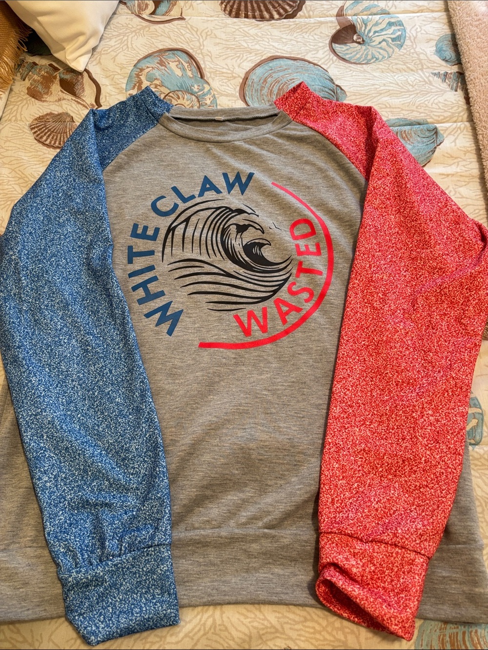 Women’s white claw Sweatshirt - Gray with Blue & Red Sleeves